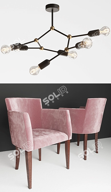 Modern Dining Set: Aron Chair, T Priory Table & Fantazy Chandelier 3D model image 2