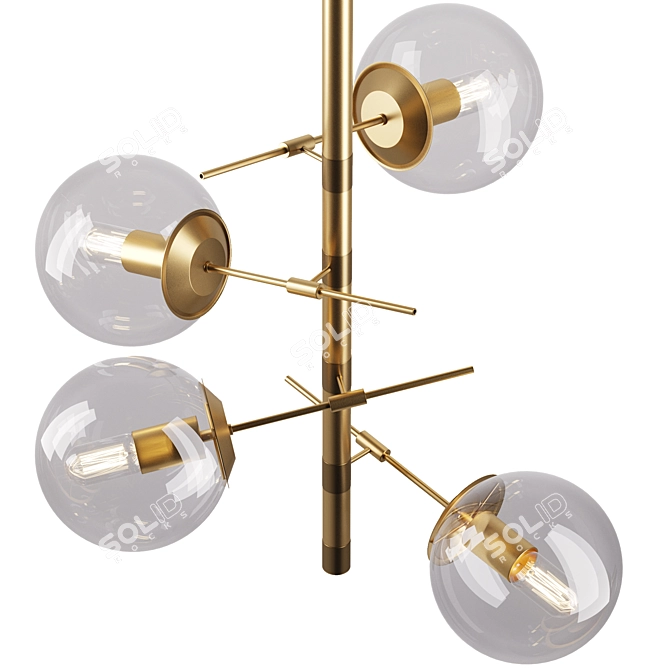 LV Luxury Brass and Glass Chandelier 3D model image 2