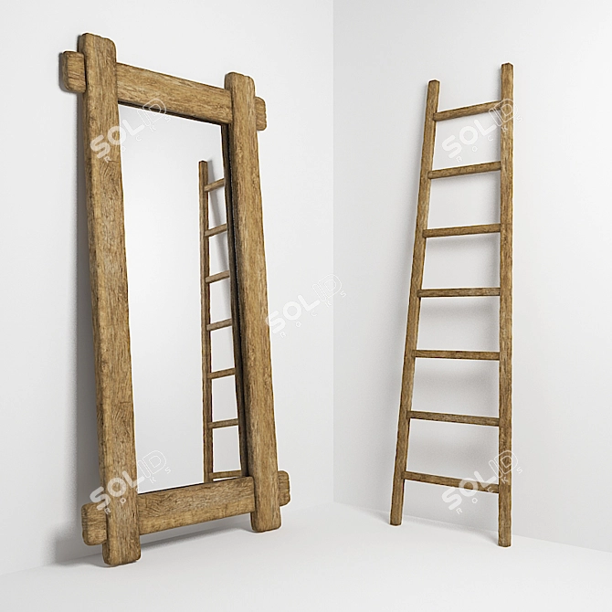 Title: Country Rustic Mirror & Ladder Set 3D model image 1