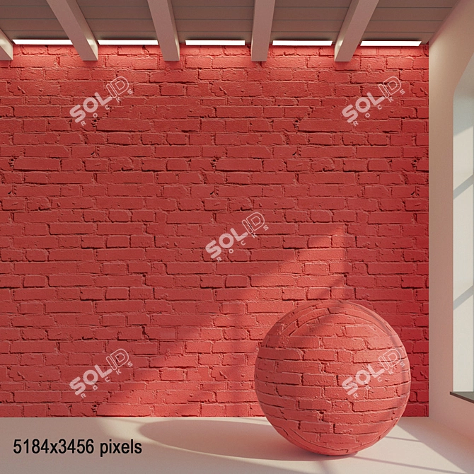 Vintage Brick Wall Texture - High-Resolution Painted Bricks 3D model image 1