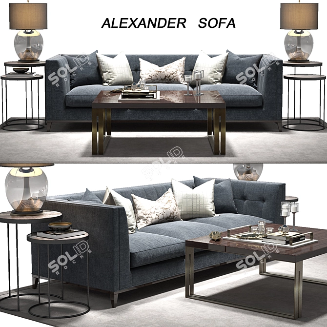 Sophisticate Collection: Alexander Sofa & Roman Table 3D model image 1