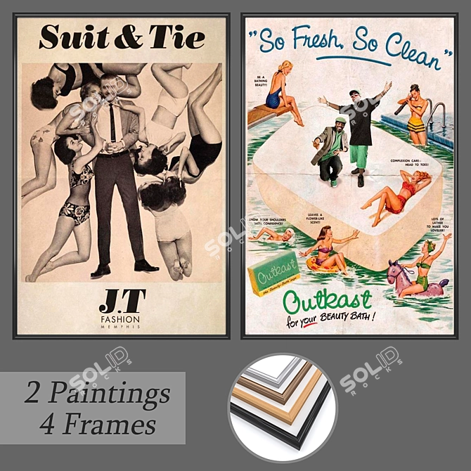 Set of Wall Paintings No. 331: Versatile Frames & Ready-to-Render Files 3D model image 1