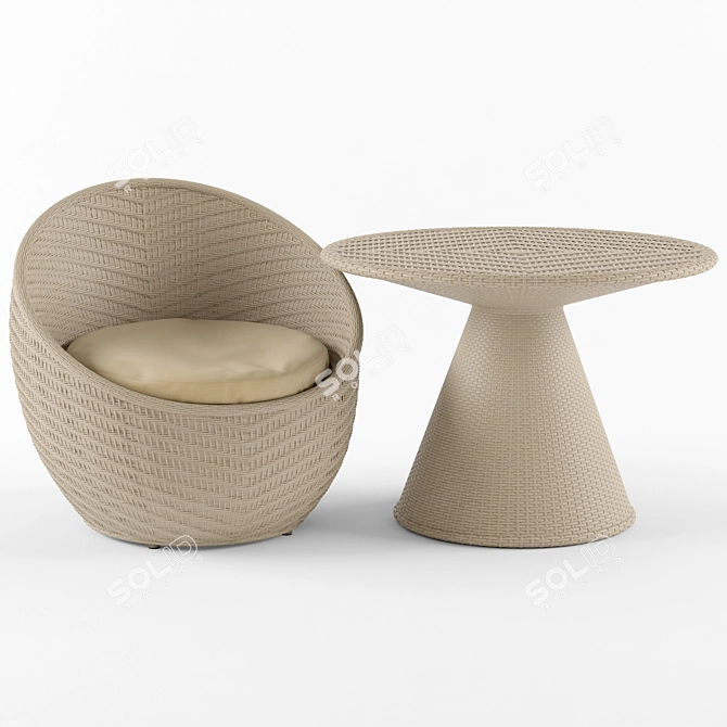 Nautilus Komforta Wicker Chair & Table Bundle 3D model image 1