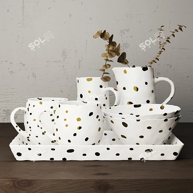 Polish Ceramic Tableware with Gold Speckles 3D model image 1