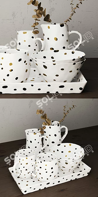 Polish Ceramic Tableware with Gold Speckles 3D model image 2