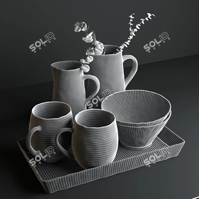 Polish Ceramic Tableware with Gold Speckles 3D model image 3