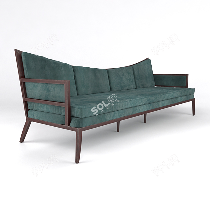 Elegant Emerald Velvet Wingback Sofa 3D model image 1