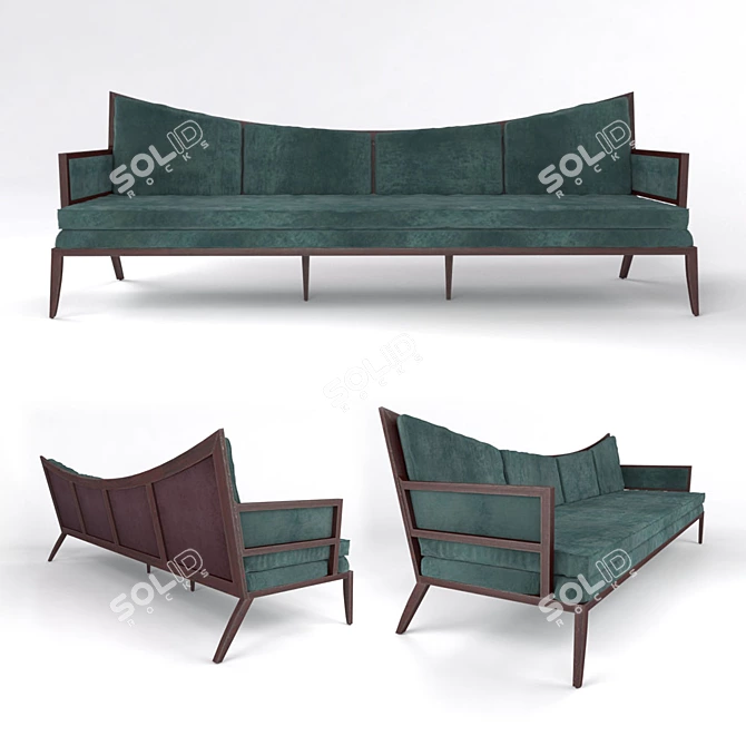 Elegant Emerald Velvet Wingback Sofa 3D model image 3