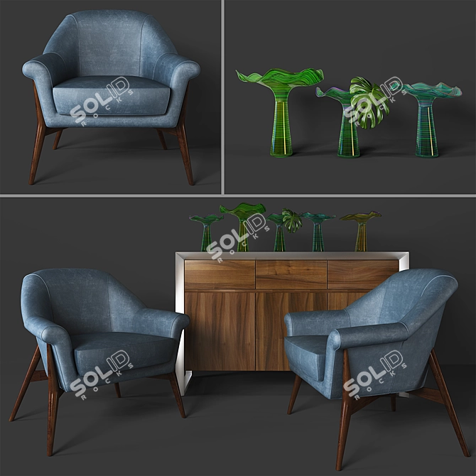 Elegant Emerald Chair & Stylish Buffet 3D model image 1
