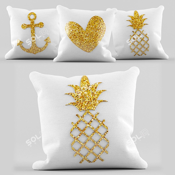 Golden Sequin Pillow Set 3D model image 1