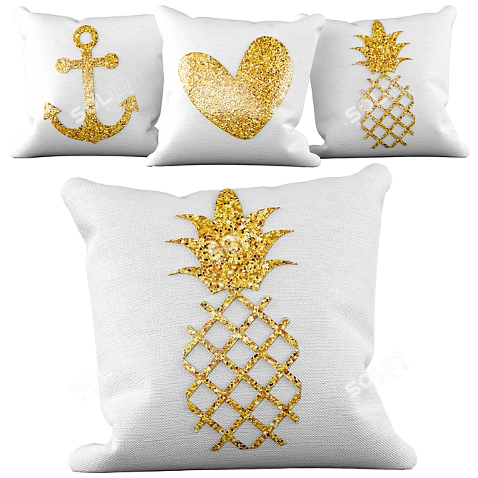 Golden Sequin Pillow Set 3D model image 2