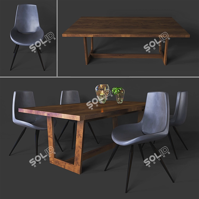 Sleek Faux Leather Dining Ensemble 3D model image 1