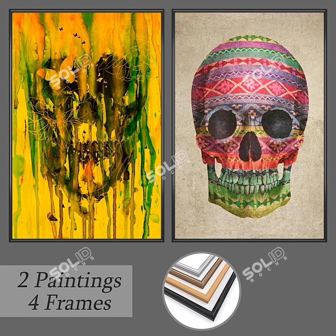 Creative Art Set: 2 Paintings with 4 Frame Options 3D model image 1