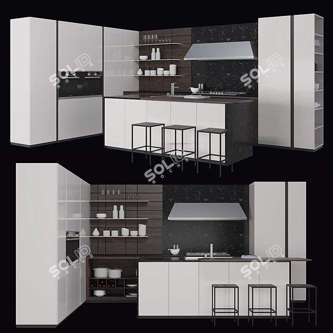 Industrial Line Kitchen 3 3D model image 1