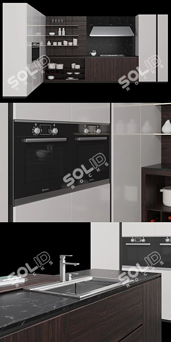 Industrial Line Kitchen 3 3D model image 2