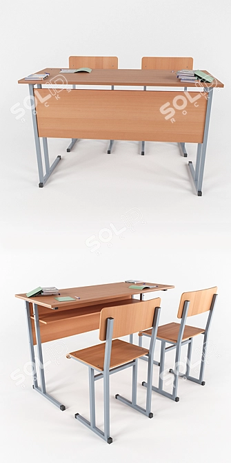 Elegant Desk and Chairs Set 3D model image 2