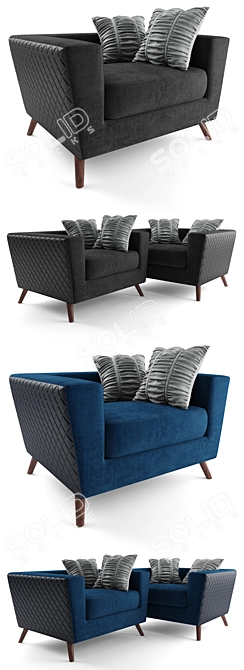 Luxury Velvet Black Sofa 3D model image 2