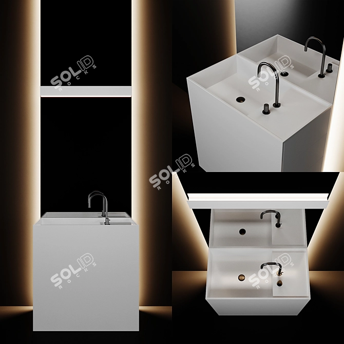 Complete Bathroom Set with Mirror, Faucet, Wall Sconce, Vanity and Customizable Sink Drawers 3D model image 1