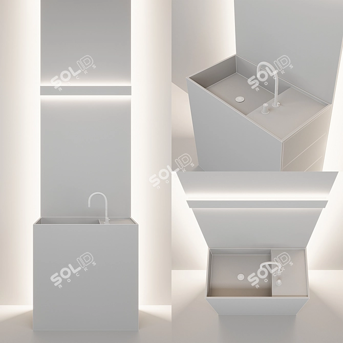 Complete Bathroom Set with Mirror, Faucet, Wall Sconce, Vanity and Customizable Sink Drawers 3D model image 2