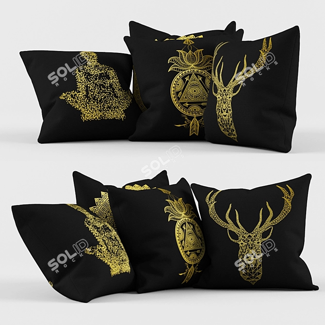 Ultimate Comfort: Black and Gold Pillow Set 3D model image 1