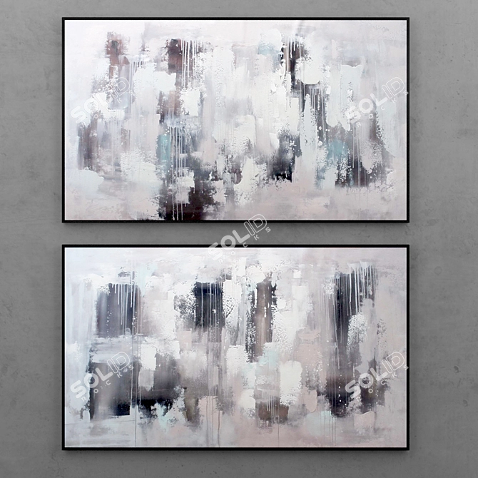 Abstract Expressions: Grey & White Paintings 3D model image 1