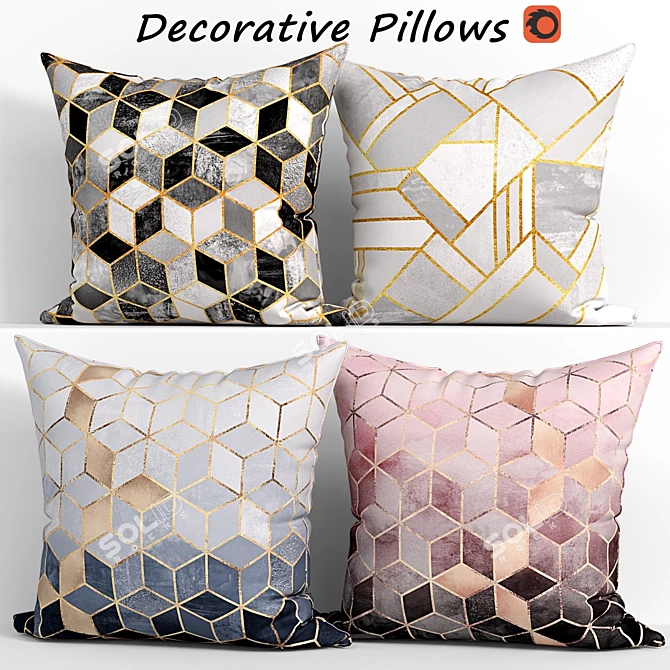 Pink Grey Gradient Decorative Pillows 3D model image 1