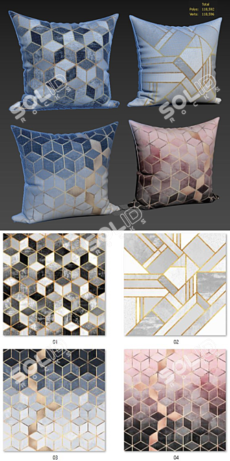 Pink Grey Gradient Decorative Pillows 3D model image 2