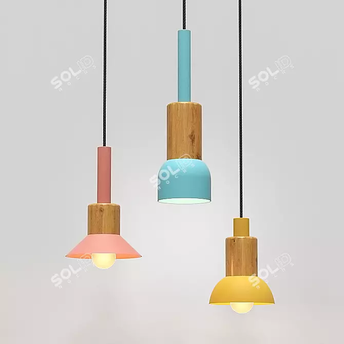 Modern Metal and Wood Hanging Pendant Light 3D model image 1