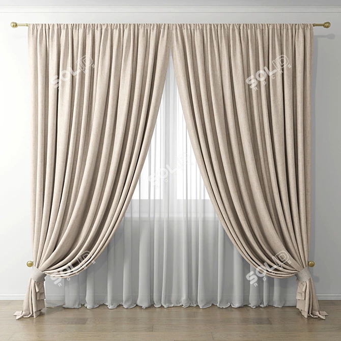 Elegant Velvet Drapery 3D model image 1