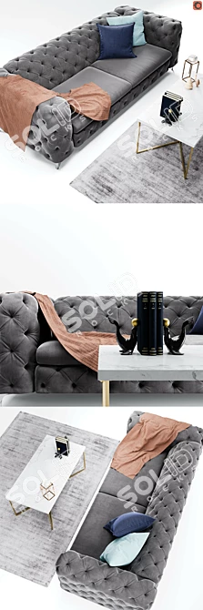 Elegant Kogut Chesterfield Sofa 3D model image 2