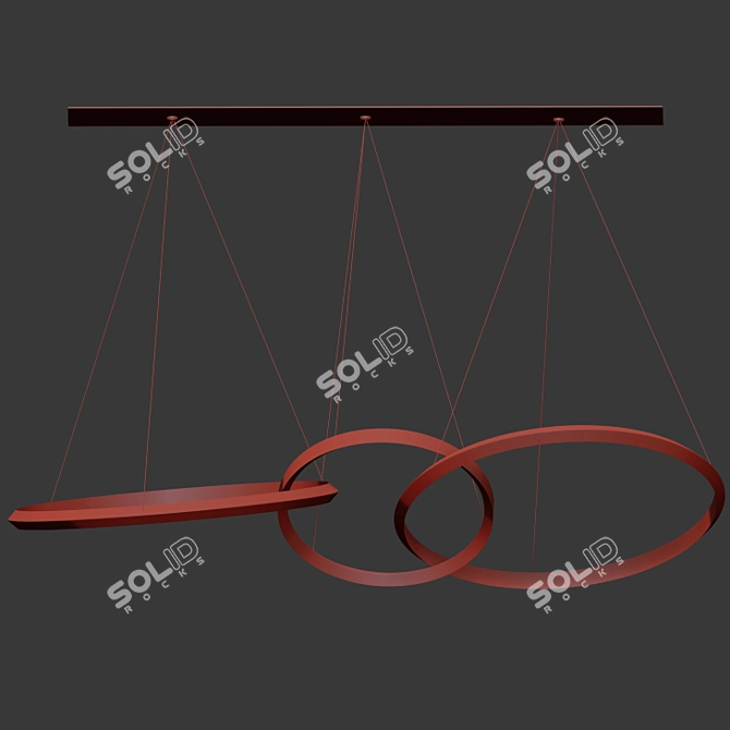 Sculptural Oracle 3-Ring Pendant 3D model image 2