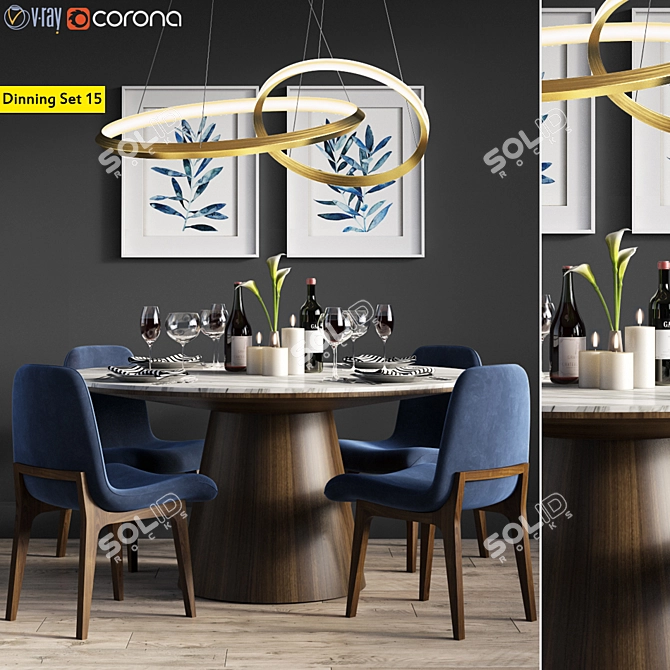 Modern Tiny Dinning Set: Aubrey Chair, Winston Table 3D model image 1