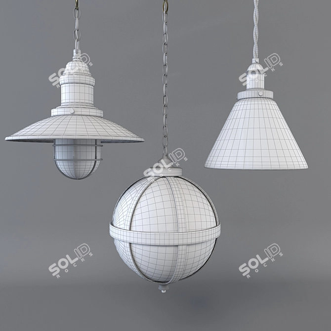 Antique Brass Pendant Lighting Set 3D model image 2