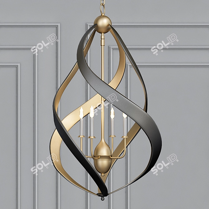 Elegant Trephine Chandelier: Wrought Iron, 4 Lights 3D model image 1