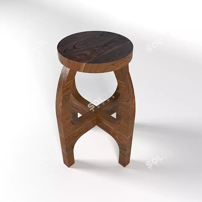 Elegant Wooden Stool Chair 3D model image 1