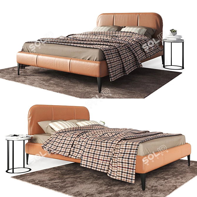 Aris Leather Bed Set with Lithos Table & Décor 3D model image 1