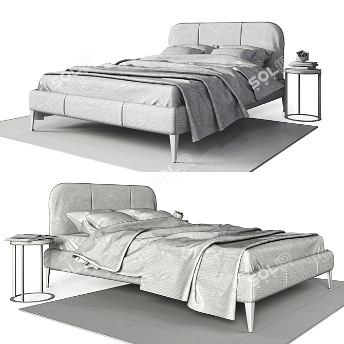 Aris Leather Bed Set with Lithos Table & Décor 3D model image 3