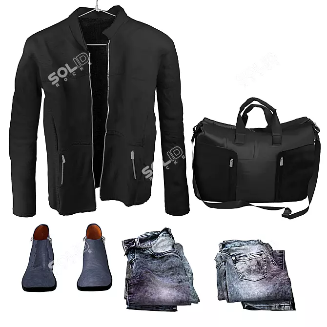 Stylish Men's Leather Collection 3D model image 1