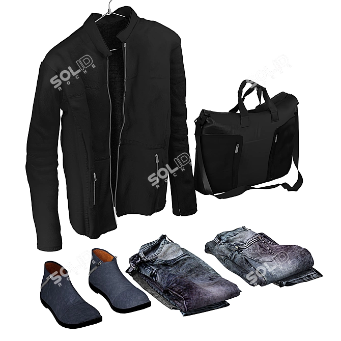 Stylish Men's Leather Collection 3D model image 2