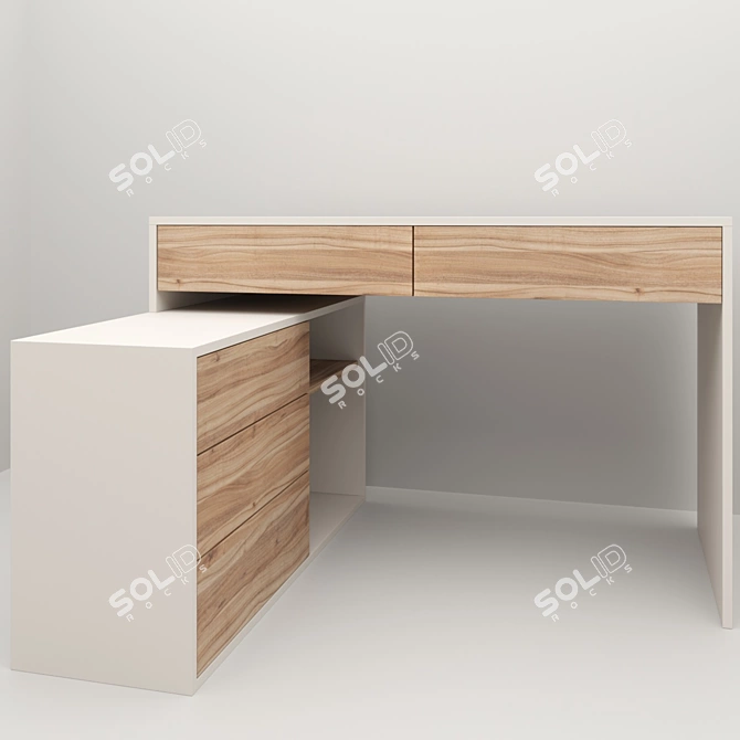 Custom Made Desk with Drawers and Shelf 3D model image 1