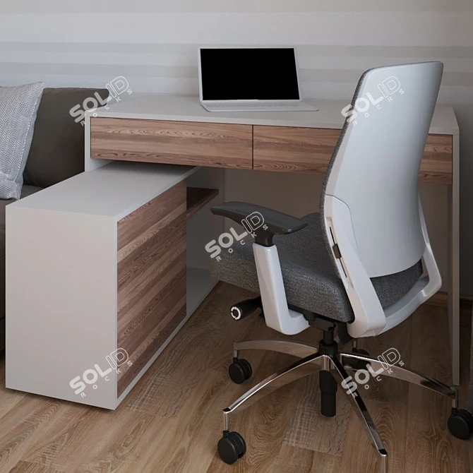 Custom Made Desk with Drawers and Shelf 3D model image 2