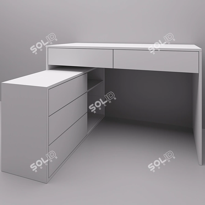Custom Made Desk with Drawers and Shelf 3D model image 3