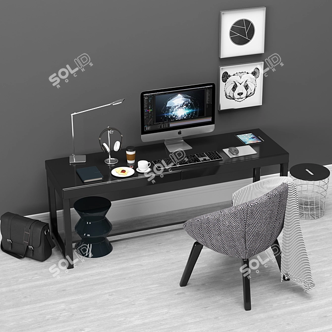 Minimalistic Office Setup: Fulton Desk, Russell Lounge Chair, iMac & Beats Headphone 3D model image 1