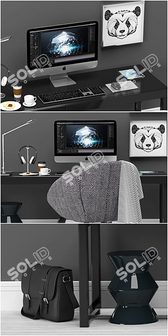 Minimalistic Office Setup: Fulton Desk, Russell Lounge Chair, iMac & Beats Headphone 3D model image 2