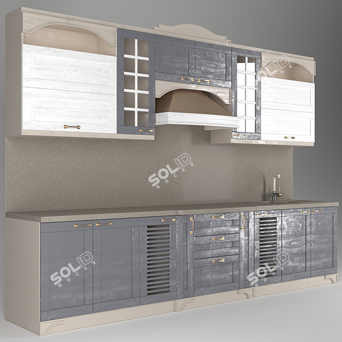 Ultimate Kitchen Block: 3415mm Length, LMDF Material, MDF Veneer Facades, 900mm Extractor 3D model image 2