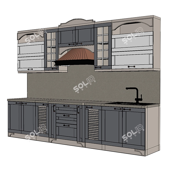 Ultimate Kitchen Block: 3415mm Length, LMDF Material, MDF Veneer Facades, 900mm Extractor 3D model image 3