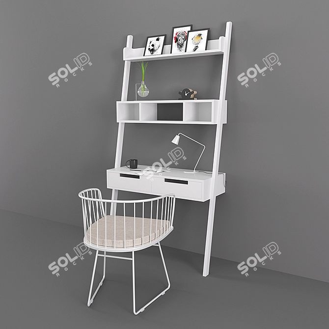 Stylish Workplace Set: Desk, Chair, Lamp, Clock 3D model image 1