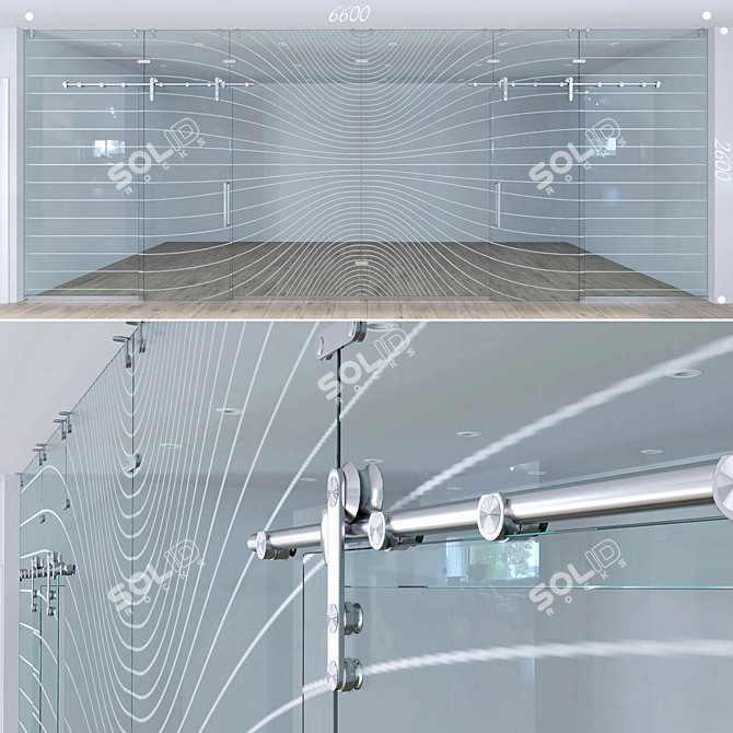 Modern Glass Partition with Sliding Doors 3D model image 1