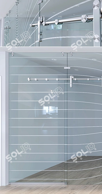 Modern Glass Partition with Sliding Doors 3D model image 2