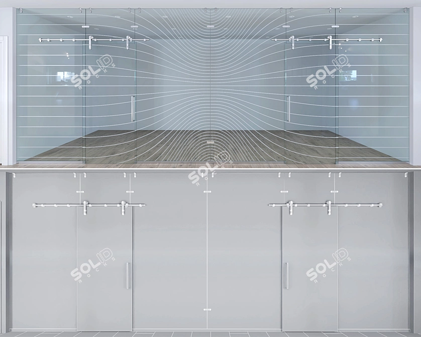 Modern Glass Partition with Sliding Doors 3D model image 3